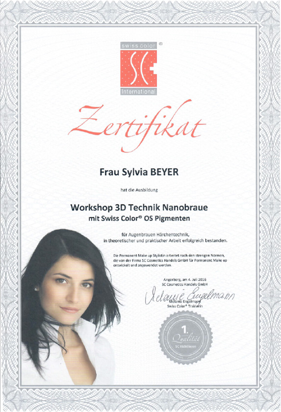 Zertifikat zum Workshop 3D Technik Nanobraue